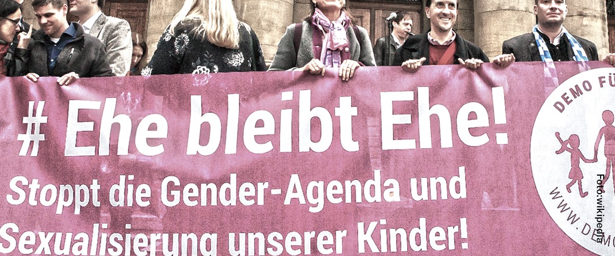 Menschen halten ein Transparent gegen die Ehe für Alle